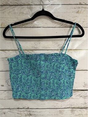 NWT Roller Rabbit x Target Garden Floral Smocked Peplum Tank Top Teal Size Med.